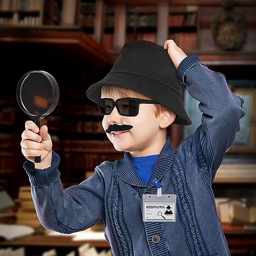 BTHRORO Conjunto de Disfraz de Detective para Niños, Gafas de Vista Bigote Falso Sombrero de Detective Lupa Kit de Detective para Juego de Rol Accesorio de Cosplay de Detective