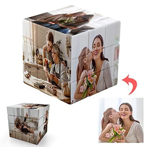 Buaodam Foto Personalizada del Cubo de,Rompecabezas de Fotos Personalizado Cubo de Giratorio 3D con 6 Imágenes, Cumpleaños Navidad Regalos Personalizados para Niños Padre Madre Novia Novio