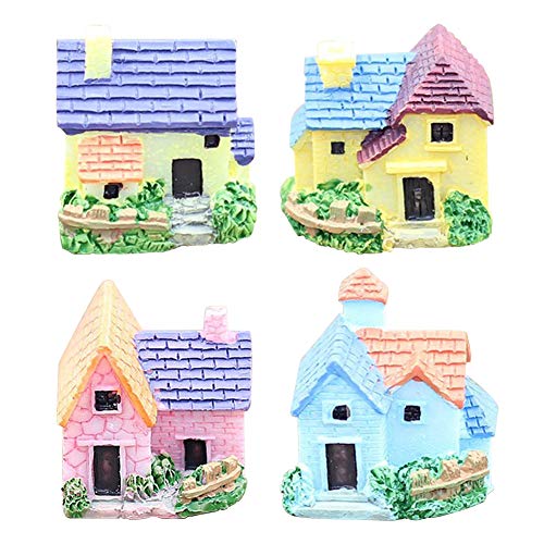 Buyfunny01 Miniatura casa de muñecas 4 unids arte figuras decoración jardín DIY para CHIldren pequeña villa micro paisaje regalo de cumpleaños bonsai ornamento estilo europeo casitas de resina juguete