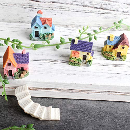 Buyfunny01 Miniatura casa de muñecas 4 unids arte figuras decoración jardín DIY para CHIldren pequeña villa micro paisaje regalo de cumpleaños bonsai ornamento estilo europeo casitas de resina juguete