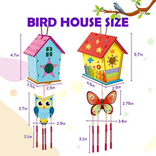 Byncceh 2 Pcs Casa de pájaros para Pintar de Bricolaje, Kit de Casas de Pájaros de Madera DIY Casas de Pájaros Manualidades con Herramientas de Pintura Regalo para Niños