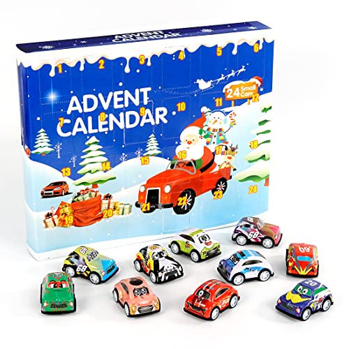 Calendario de Adviento Coches, 24 Piezas Pull Back Cars, Calendario Adviento Auto de Juguetes, Advent Calendar Navidad Vehículos, Cuenta atrás Regalos para Niños Niñas