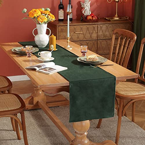 Camino de mesa de centro, camino de mesa verde, 13.2 x 96 pulgadas, terciopelo, simple, de algodón, de color sólido, para comedor, cocina, sala de estar, decoración del hogar