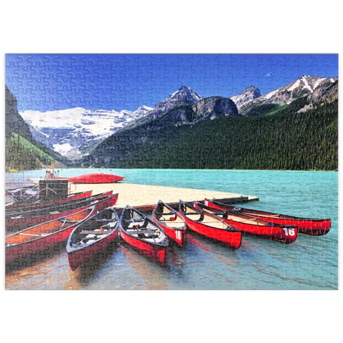Canoas Rojas En Las Aguas Azules del Lago Louise, Parque Nacional De Banff, Alberta, Canadá - Premium 500 Piezas Puzzles - Colección Especial MyPuzzle de Puzzle Galaxy