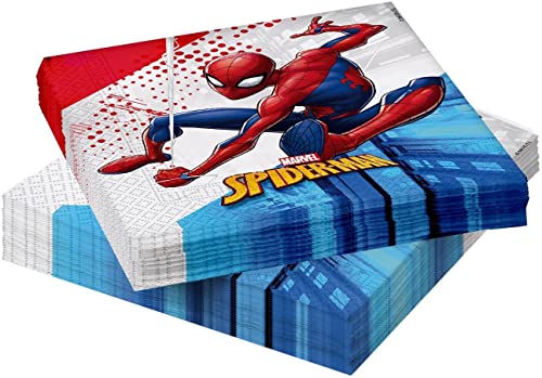 CAPRILO. Lote de 40 Servilletas Decorativas Infantiles Ultimate Spiderman Vajillas y Cuberterias. Complementos de Cumpleaños. Bodas, Bautizos y Fiestas. Regalos Originales. 17X17 cm.