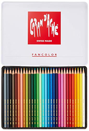 Caran Dache - Lata de metal con 30 lápices de colores solubles en agua, el embalaje puede variar