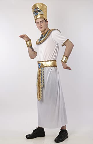 Carnavalife Disfraz de Rey Faraón Egipcio Hombre para Disfraz de Griego Adulto, Toga Blanca con Hombro Pulseras Cinturón y Gorro para Disfraz Egipto Antiguo Príncipe (S)