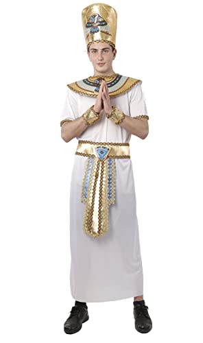 Carnavalife Disfraz de Rey Faraón Egipcio Hombre para Disfraz de Griego Adulto, Toga Blanca con Hombro Pulseras Cinturón y Gorro para Disfraz Egipto Antiguo Príncipe (S)