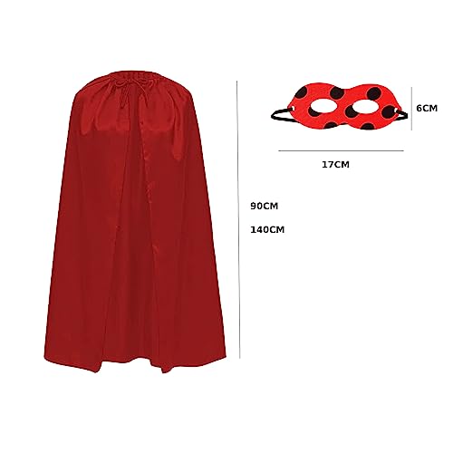 Carnavalife Disfraz Ladybug de Mariquita, Capa y Antifaz Superheroe para Niños Grandes, Adolescentes y Adulto, Disfraz de Superman Carnaval, Juego de 2pcs (90cm capa)