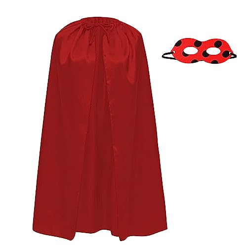 Carnavalife Disfraz Ladybug de Mariquita, Capa y Antifaz Superheroe para Niños Grandes, Adolescentes y Adulto, Disfraz de Superman Carnaval, Juego de 2pcs (90cm capa)