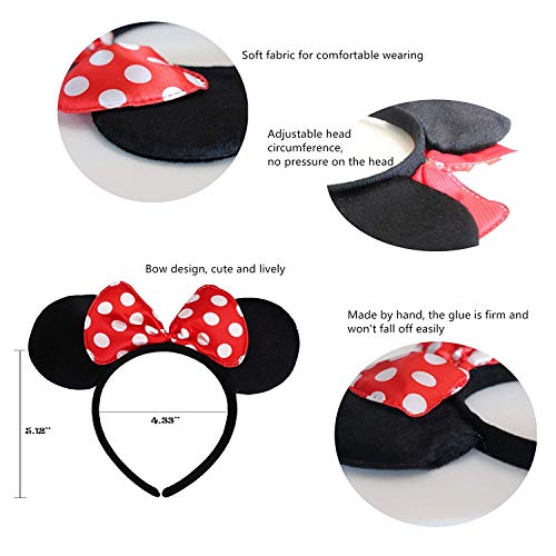 Carnavalife Pack 12 Diademas de Orejas de Mouse Ratón Minnie y Mickey con Puntos Blancos, Fiestas de disfraz para Cosplay, Accesorios de DIY para Cumpleaños (RHP-14 * 12)
