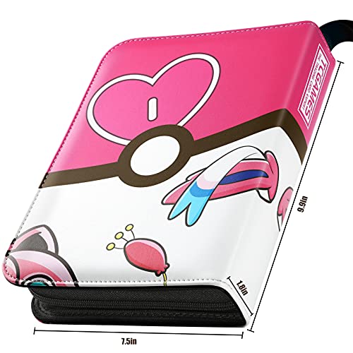 Carpeta de tarjetas para carpetas de tarjetas de Pokemon con 4 bolsillos, 440 bolsillos, colección de juegos de cartas coleccionables con fundas (rosa)