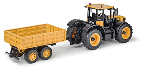 Carson 500907654 1:16 RC Tractor JCB con Remolque 2.4G 100% RTR - Vehículo de Control Remoto, Tractor con Funciones Luz y Sonido, Tractor de Control Remoto