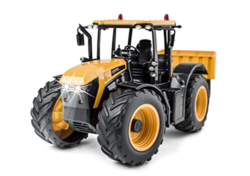 Carson 500907654 1:16 RC Tractor JCB con Remolque 2.4G 100% RTR - Vehículo de Control Remoto, Tractor con Funciones Luz y Sonido, Tractor de Control Remoto