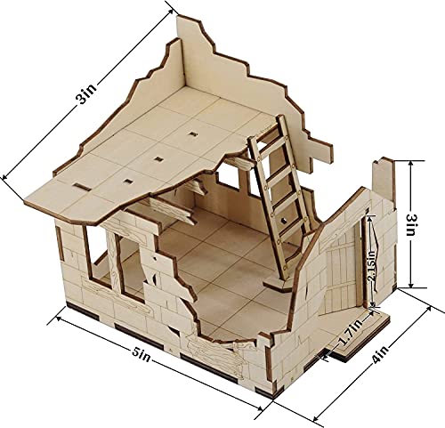 Casa en ruinas de madera de 2 niveles destruido edificio medieval Fantasy Village Terrain Scatter para mazmorras y dragones