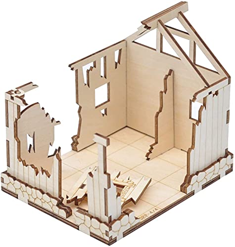 Casa en ruinas de madera destruida edificio medieval Fantasy Village Terrain Scatter para mazmorras y dragones