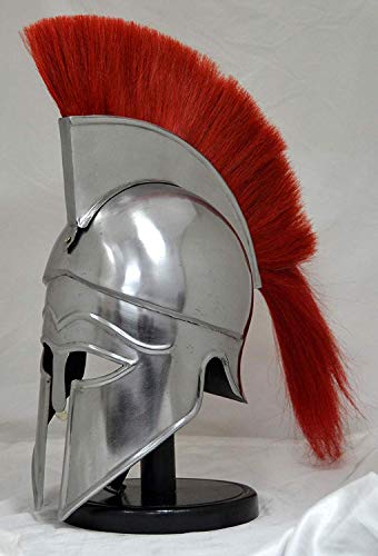 Casco de armadura corintia griega medieval con casco espartano de caballero pluma roja réplica de disfraces de Halloween