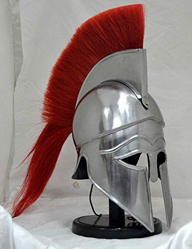 Casco de armadura corintia griega medieval con casco espartano de caballero pluma roja réplica de disfraces de Halloween
