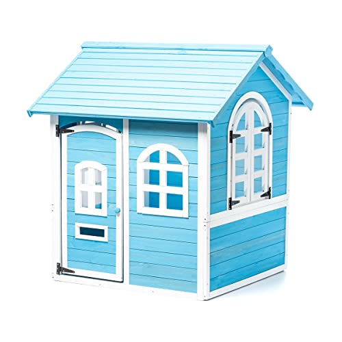 Casita de Madera Sostenible para niños Ocean - Azul Claro-Casa de Juego para jardín Infantil con Puerta y Ventanas y Pizarra para Dibujar