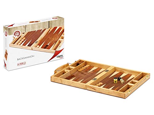 Cayro - Backgammon - + 8 Años - Modelo de Madera Natural - Juego Clásico de Mesa para Niños y Adultos - Tablero Plegable con 1 Asa - Ideal 2 Jugadores