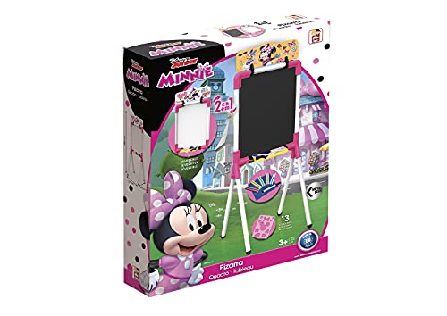 Chicos Pizarra Infantil Minnie Mouse Reversible 2 en 1, Incluye Rotulador, Tizas, Borrador y una Plantilla de Minnie, Pizarra para niños con caballete a partir de 3 años (53019)