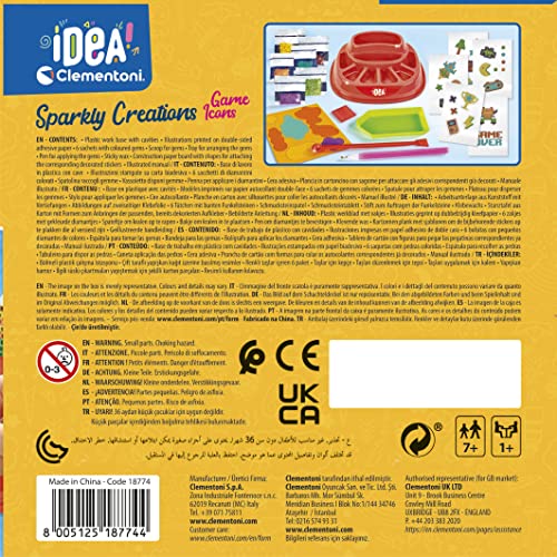 Clementoni- Idea – Sparkly Creations – Game Icons Painting, Diamond Art, Kit de Arte, Taller Gemas, Juego Creativo Niños 7 Años, Color multilingüe (18774)