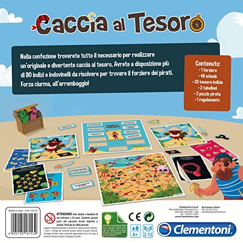 Clementoni - Party Games-Caza del Tesoro Juego de Mesa, Multicolor, 16153, 6-10 años