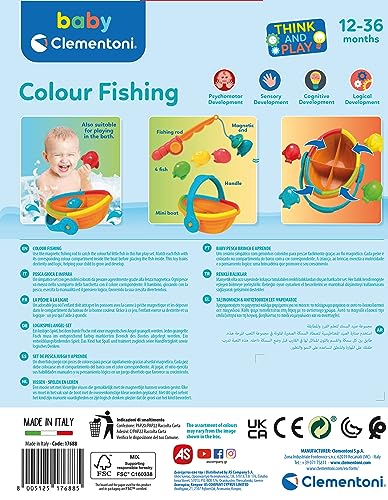 Clementoni- Play for Future-Pesca, aprende Juego Educativo Actividades bebé Encajes y construcciones a Partir de 12 Meses (17688), Multicolor, incluye Bote flotante, caña de pescar y 4 pececitos