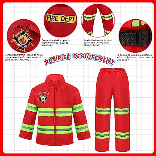 Cnexmin - Disfraz de bombero para niños, con bombero, juguete para Halloween, carnaval, niño, juego de rol, regalo de 2 a 3 años, rojo 100 cm
