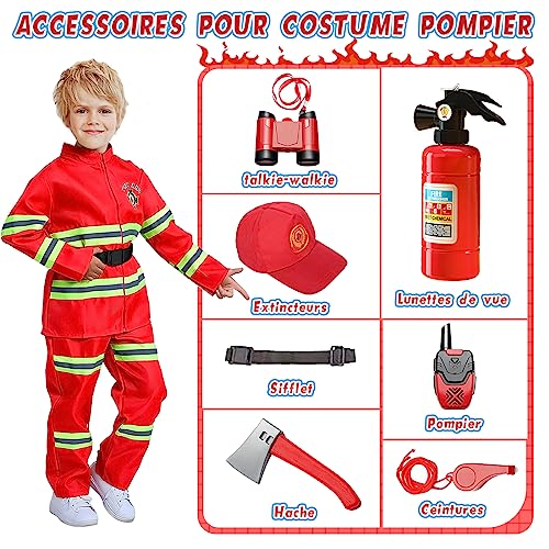 Cnexmin - Disfraz de bombero para niños, con bombero, juguete para Halloween, carnaval, niño, juego de rol, regalo de 2 a 3 años, rojo 100 cm
