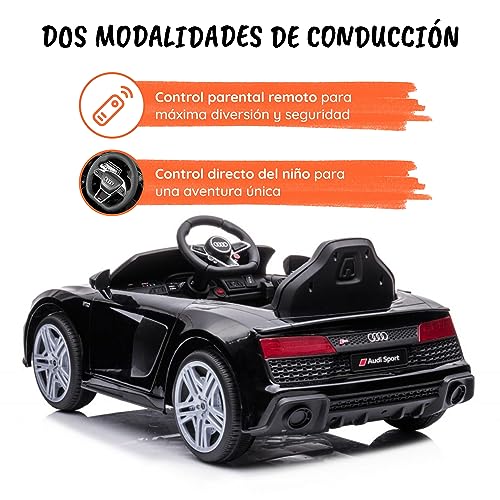 Coche electrico para niños Audi R8 SPORT/12V (Negro) bycar - Correpasillos Eléctrico con Licencia Oficial con Control Remoto 2.4 GHz Apertura de Puertas con MP3
