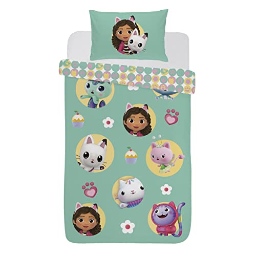 Coco Moon Gabby's Dollhouse - Juego de funda de edredón y almohada reversible suave para niños pequeños y niños, ideal como regalo