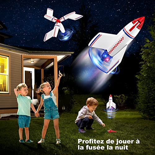 Cohete Juguete, Recargable Cohete de Aire Lanzador, Juegos al Aire Libre para Niños con LED Cohetes de Espuma, Juguetes para Jardín, Regalo Cumpleaños para Nniño Niña