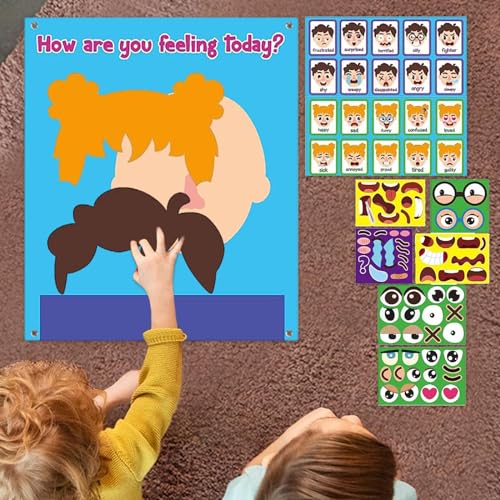 Colcolo Tablero de Fieltro DIY, Juguete de Aprendizaje Social y Emocional, Juegos de Caras Divertidas para Preescolar Express Emotion para niñas de 3 a 4, Estilo a