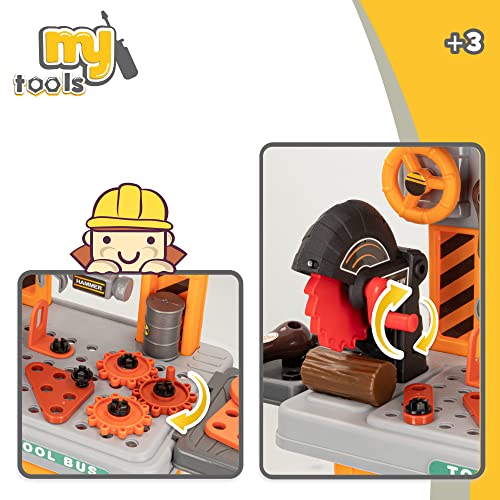 COLORBABY 49608 - Maletín Autobús de herramientas de juguete para niños 3 en 1 My Tools / Banco de herramientas de juguete, Taller herramientas infantil / Construcciones para niños, juegos para niños