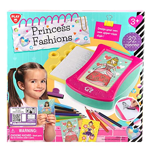 COLORBABY Play, Juego de diseño de moda para niñas de Princesas, incluye 10 lápices, hojas, plantillas y un rodillo, diseña la moda, Juguetes para niñas (46421)