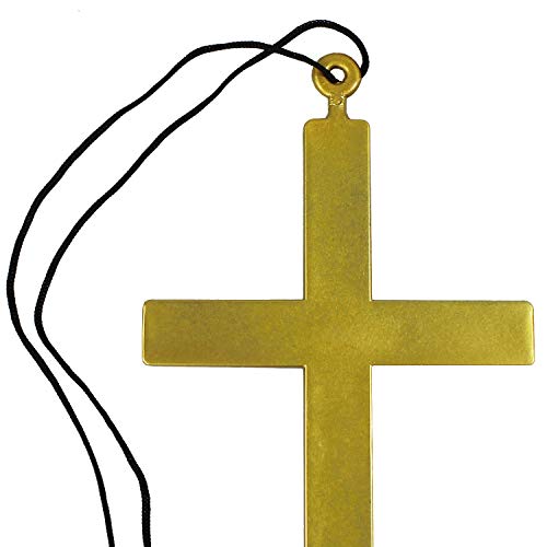 com-four® 2 Collares con Grandes Cruces de Sacerdote para disfrazarse en Mardi Gras o Halloween (Dorado/Negro)