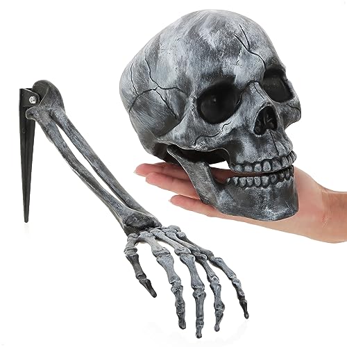 com-four® Juego de Huesos de 5 Piezas - Decoración Premium de Halloween - Esqueleto Humano Parcial con Anclaje al Suelo - Decoración de Huesos Artificiales para el jardín