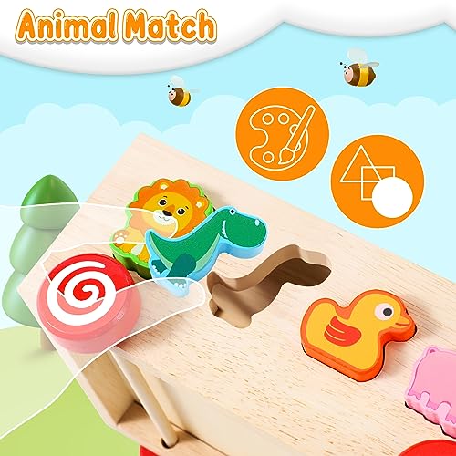 COOLJOY Juguetes Montessori | Juguetes Juegos Educativos Niños 1 2 3 Aiños | Animales Coche de Juguete de Madera Regalos de Pascua para Bebés Niño Niña