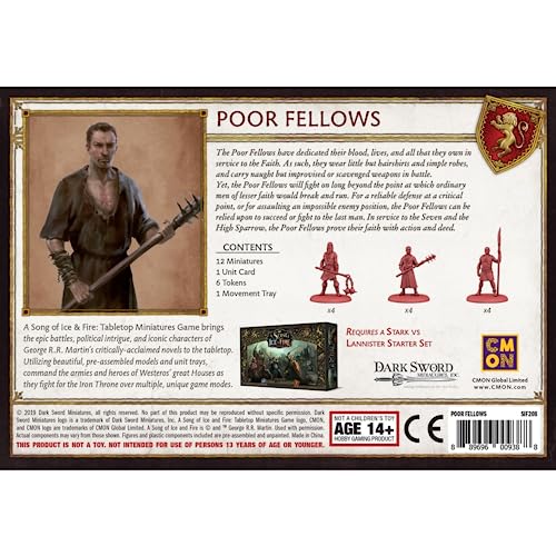 CoolMiniOrNot Inc , Lannister Poor Fellows Expansion: A Song of Ice and Fire , Miniatures Game , Ages 14+ , 2+ Players , 45-60 Minutes Playing Time
