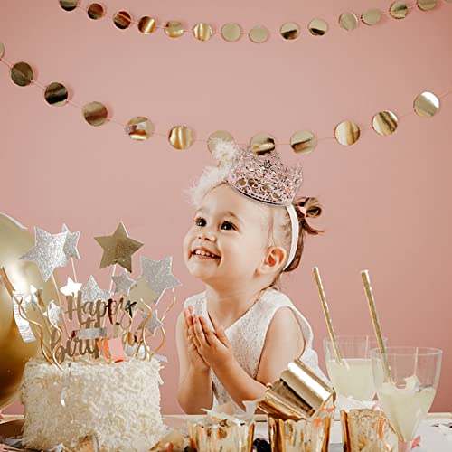Corona, 2 Piezas Corona para decoración de tartas, Corona de Princesa Decoración Tarta Happy Birthday Decoracion para Tartas para Decoración Baby Shower Boda de Fiesta Cumpleaños(Rosado& Oro)