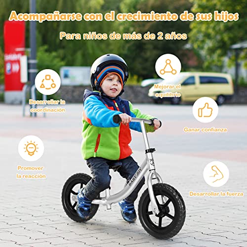 COSTWAY Bici Equilibrio de Aluminio para Niños, Bici de Empuje para Niños con Manillar y Asiento Ajustables, Ruedas en Espuma EVA, Bicicleta Equilibrio para Niños, Ideal para Niños 2-7 Años