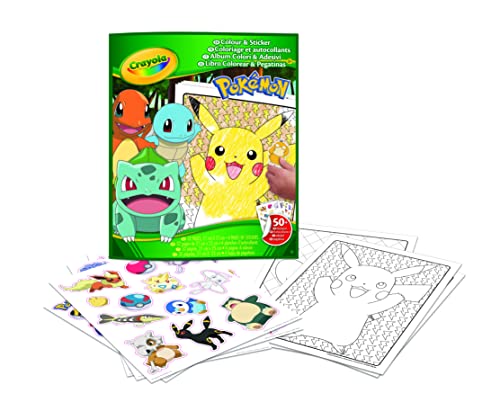 CRAYOLA - Album para Colorear con Pegatinas de Pokémon, 32 Páginas Divertidas y 4 Hojas de Pegatinas Incluidas, 04-2740