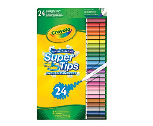 Crayola Rotuladores para Niños, Set de 24 Marcadores Lavables Supertips, No Tóxico, a Partir de 3 Años, Punta Multicolor, 24 Unidad (Paquete de 1)