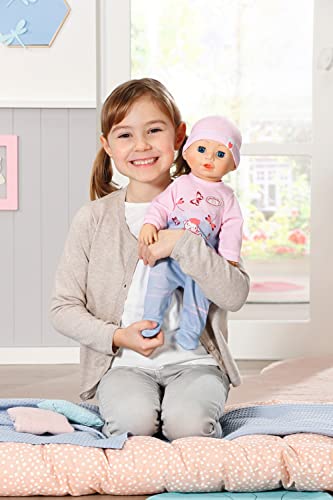 Creación de Zapf 70668 Baby Annabell Muñeca Lilly aprende a caminar y gatear de 43 cm con función de sonido, mameluco rosa y azul y sombrero
