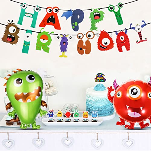 Cumpleaños para Niños Decoración De Fiesta De Monstruos,Decoración de Cumpleaños Monstruo Globos,con Monstruo Pancarta,Monstruo Decoracion Tarta,para Niños Decoración de Cumpleaños