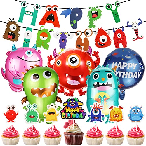 Cumpleaños para Niños Decoración De Fiesta De Monstruos,Decoración de Cumpleaños Monstruo Globos,con Monstruo Pancarta,Monstruo Decoracion Tarta,para Niños Decoración de Cumpleaños
