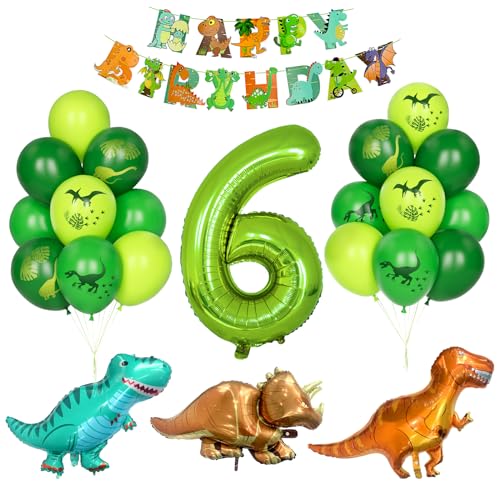 Decoración Cumpleaños Dino, 6 Año Niño Fiesta Cumpleaños Globos Número 6 Decoración Sitio Dinosaurio Jungla Animal Globos Números Verde Globo Helio Pancarta Feliz Cumpleaños Accesorios Fiestas