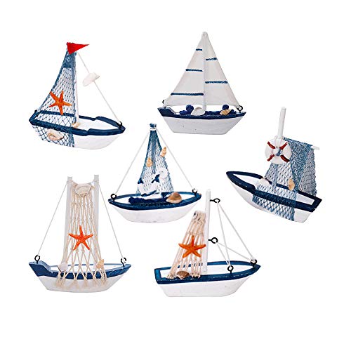 Decoración de barco velero, 6 piezas de madera náutica, adornos artesanales mediterráneos, marina, tablero, barco, marina, modelo, ornamento, escritorio, bar, club, decoración de pared