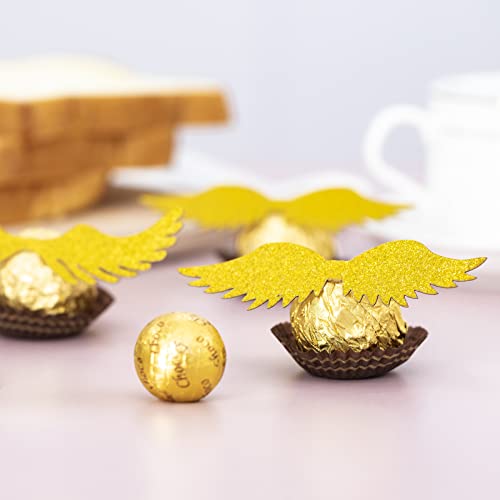 Decoración de Chocolate Alas Doradas Cupcake Toppers Decoración Fiesta de Mago para Chocolate Pasteles Dulces 80 Piezas